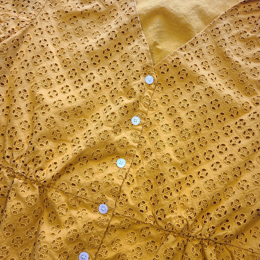 J.Crew Yellow Eyelet Peplum Top Button Front Cotton Blouse Sz 10 Summer - Picture 5 of 12